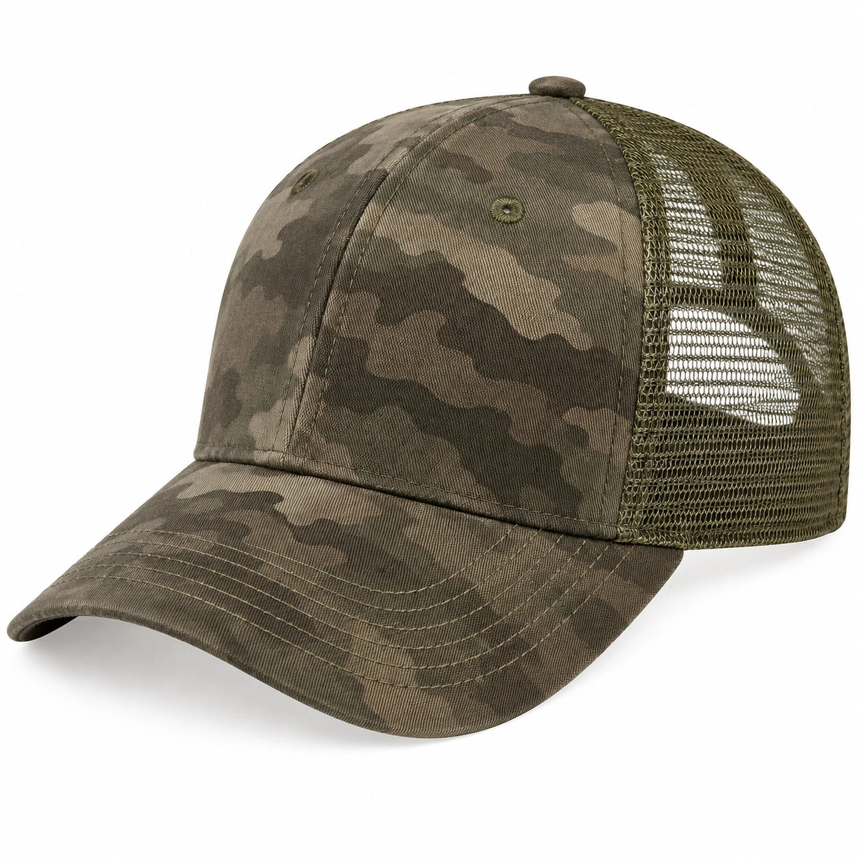 Camouflage Trucker Cap mit Netzrückseite und Snapback-Verschluss