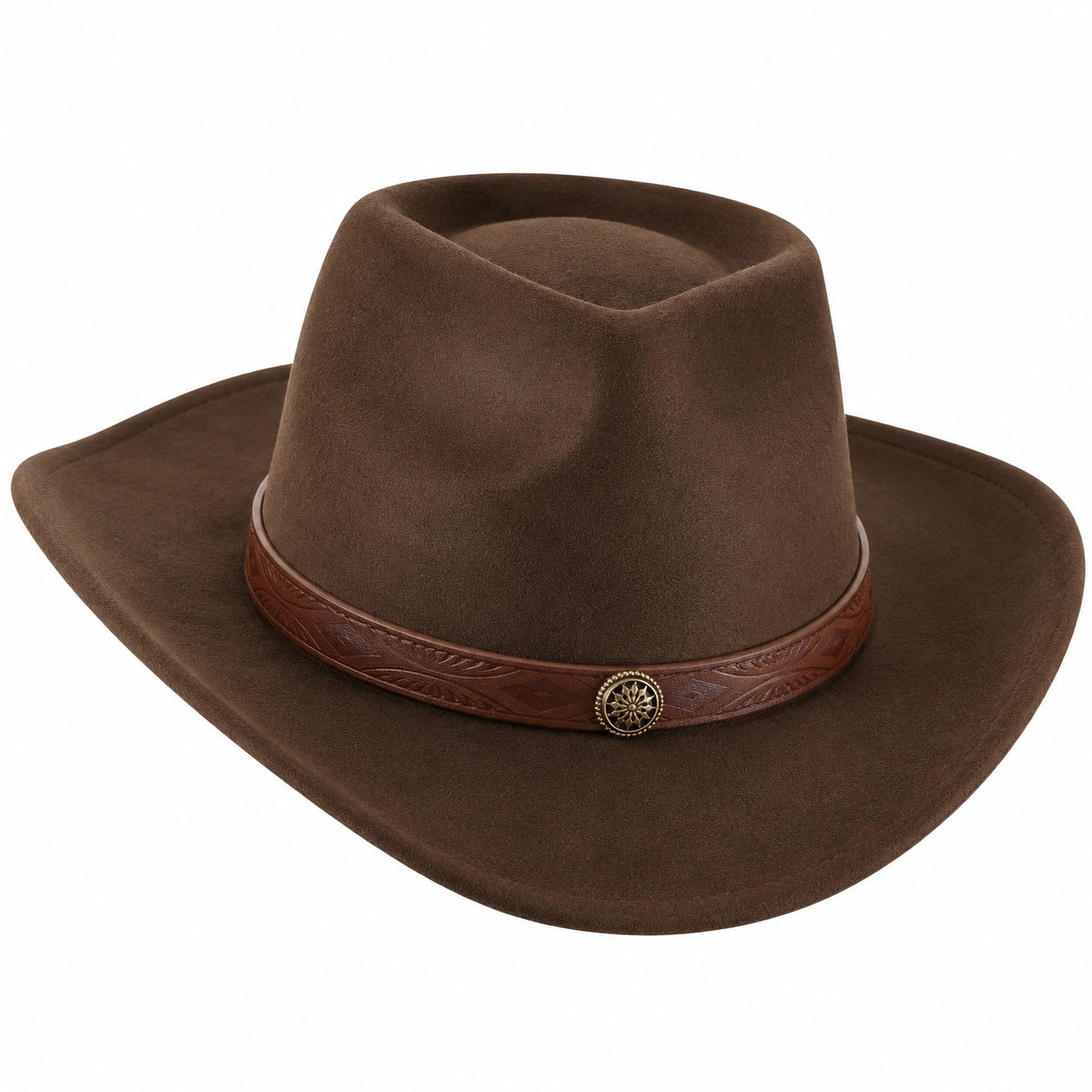 Brauner Cowboyhut aus Wollfilz mit Ledergarnitur