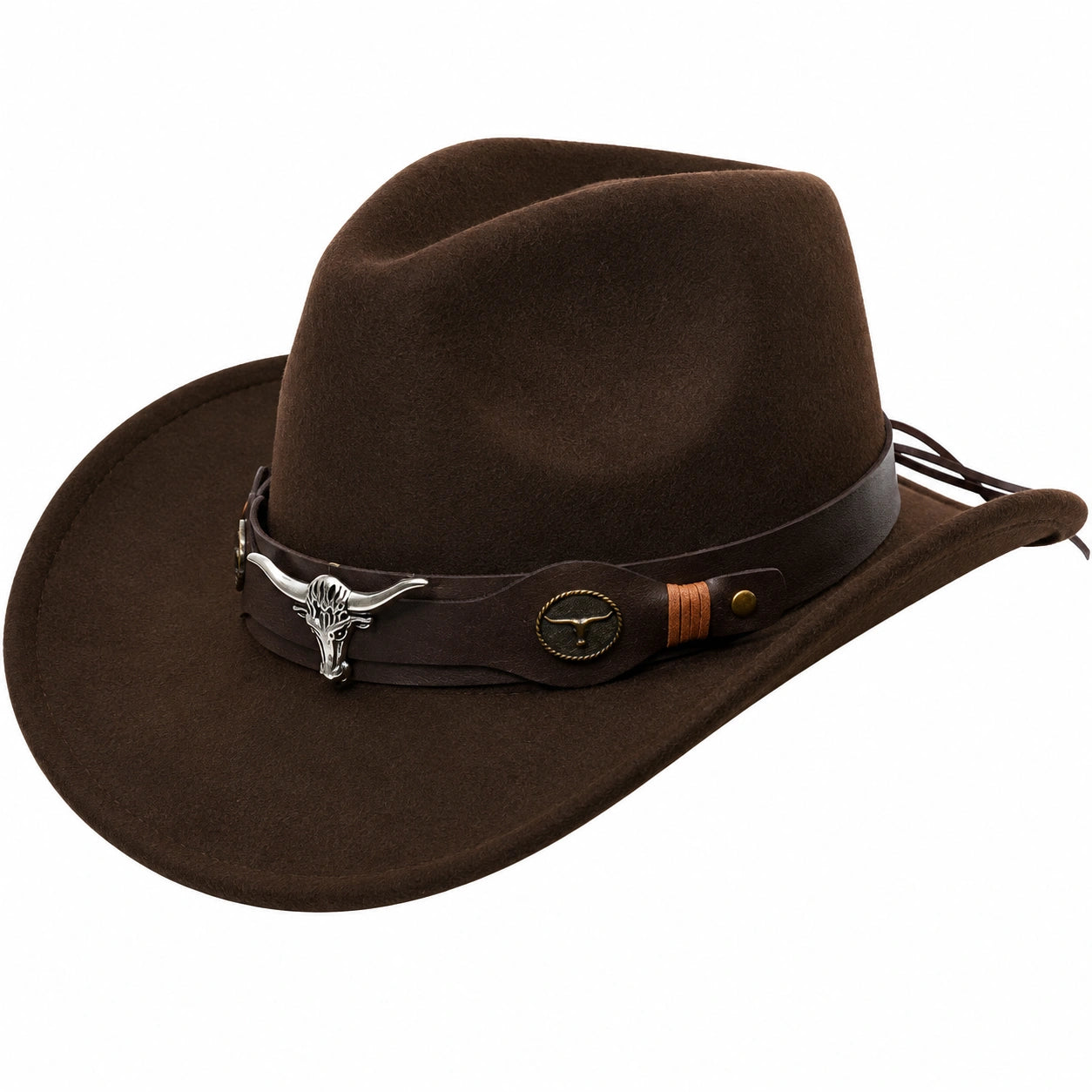 Brauner Cowboyhut mit Stier-Emblem