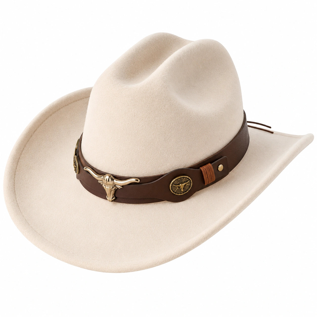 Western Cowboyhut Beige mit Lederband und Metallemblem
