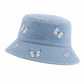 Unisex Fischerhut mit Schmetterlingsstickerei Hellblau