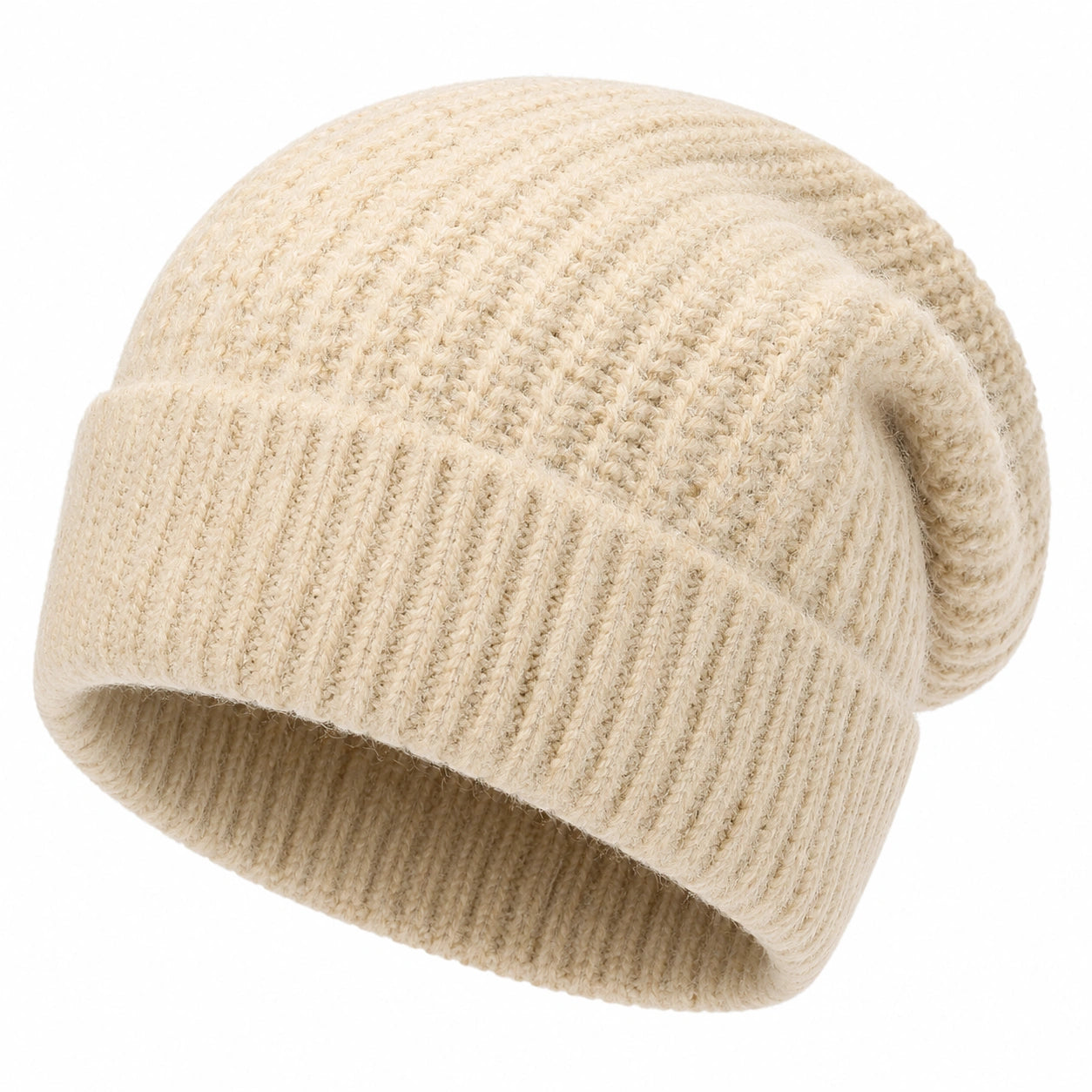 Klassische Rippstrick-Beanie Mütze für Unisex in Beige