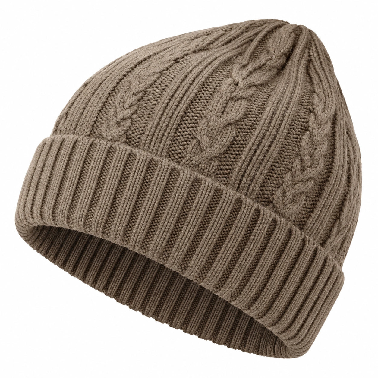 Unisex Strickmütze mit Zopfmuster in Braun