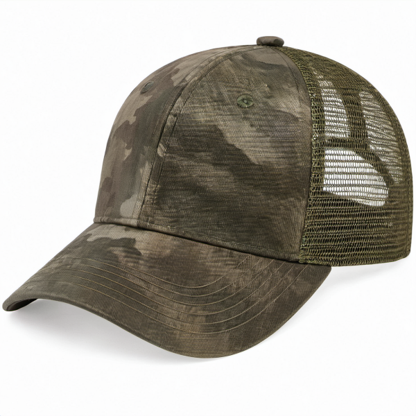 Camouflage Trucker Cap mit Netzrückseite und Snapback-Verschluss