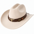 Western Cowboyhut Beige mit Lederband und Metallemblem