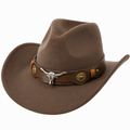 Brauner Cowboyhut mit Stiermotiv im Westernstil