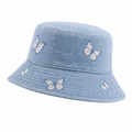 Unisex Fischerhut mit Schmetterlingsstickerei Hellblau