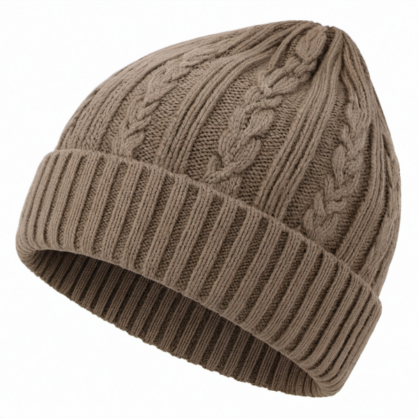 Unisex Strickmütze mit Zopfmuster in Braun